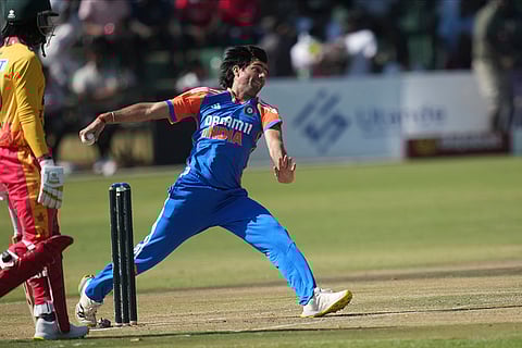 Ravi Bishnoi in action against Zimbabwe